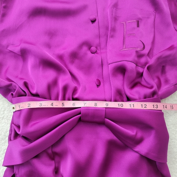 Ellae Lisque Purple Satin Long Sleeve Side Slits Bow Front Dress Women's size L. - Picture 9 of 13